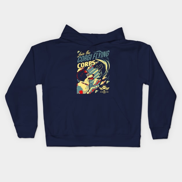 Join The Corgi Flying Corps Kids Hoodie by artlahdesigns